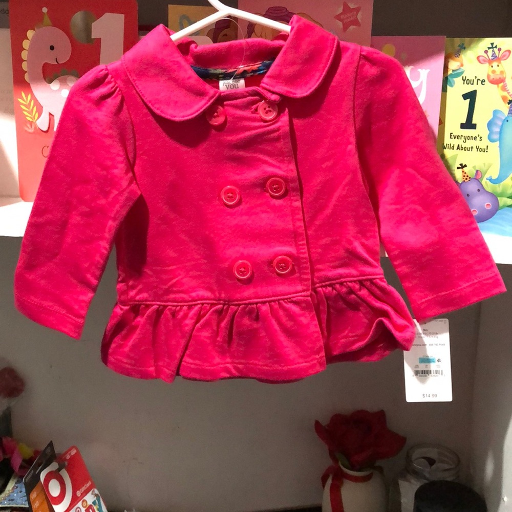 100% cotton button hot pink jacket